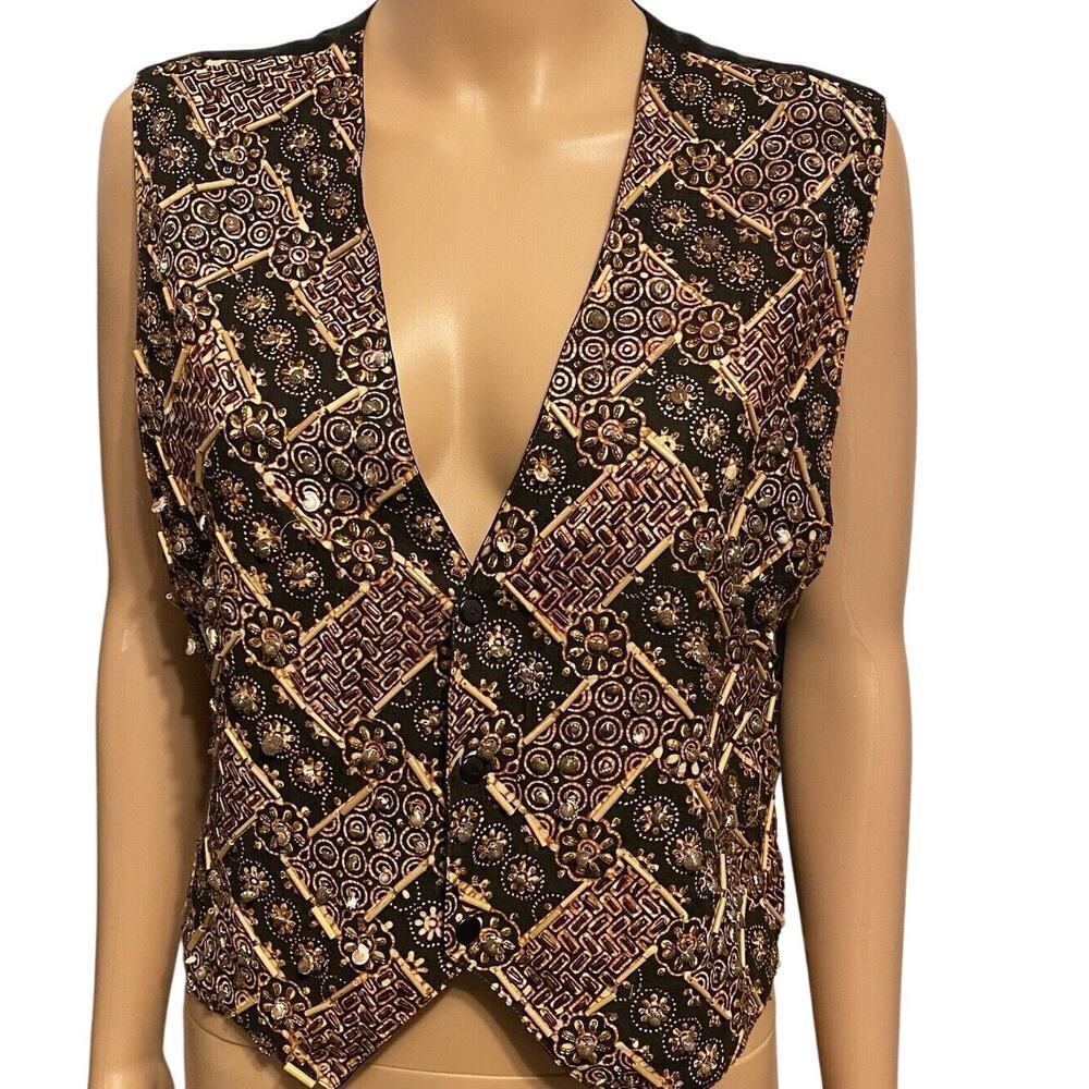 VTG Ann Tjian Kenar Sequin Vest Unisex M Fashion Waistcoat Costume Stage Perform